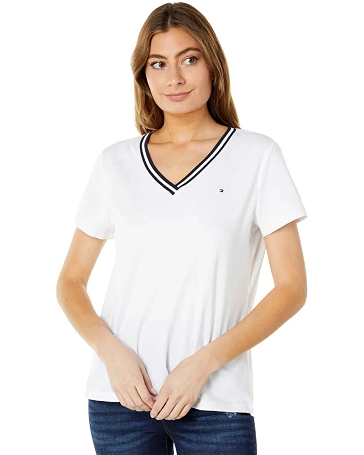 Promo ⌛ Tommy Hilfiger Shirts & Tops Short Sleeve V-Neck Tipped Tee 🛒